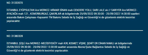 İstanbul'da elektrik kesintisi! BEDAŞ 25 Eylül pazar elektrik kesintilerinin yapılacağı ilçeleri açıkladı! 6