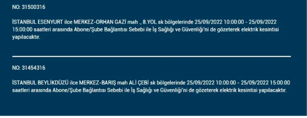İstanbul'da elektrik kesintisi! BEDAŞ 25 Eylül pazar elektrik kesintilerinin yapılacağı ilçeleri açıkladı! 5