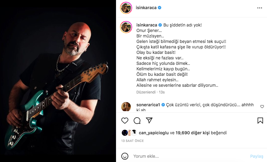 Ünlü isimler, 'istek parça' nedeniyle öldürülen Onur Şener cinayetine sessiz kalmadı 31