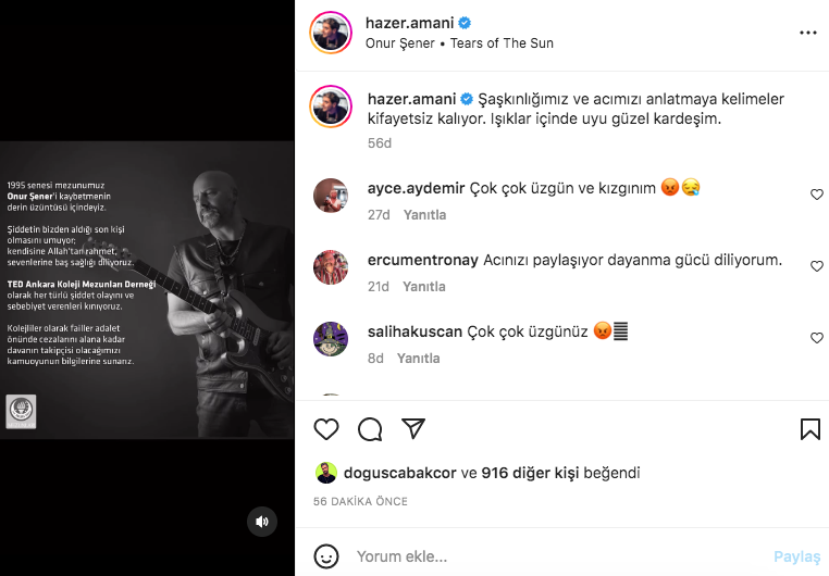 Ünlü isimler, 'istek parça' nedeniyle öldürülen Onur Şener cinayetine sessiz kalmadı 38
