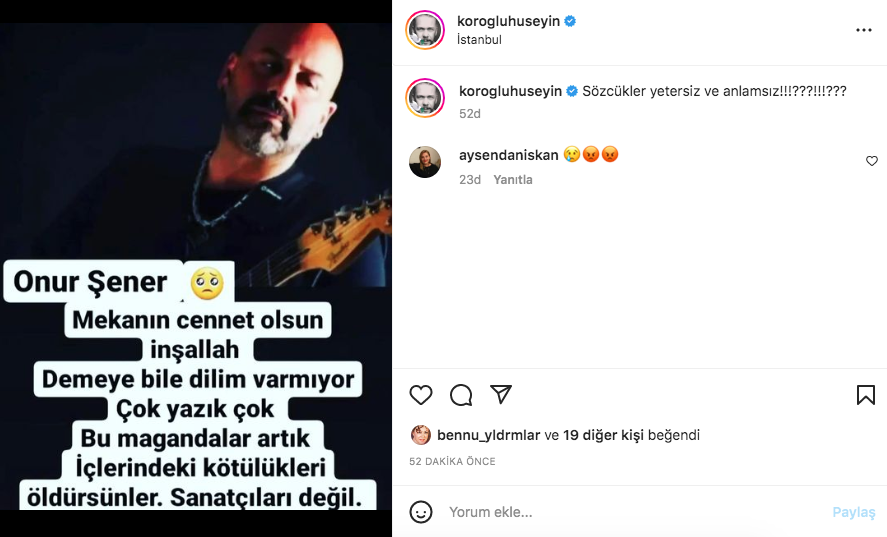 Ünlü isimler, 'istek parça' nedeniyle öldürülen Onur Şener cinayetine sessiz kalmadı 42