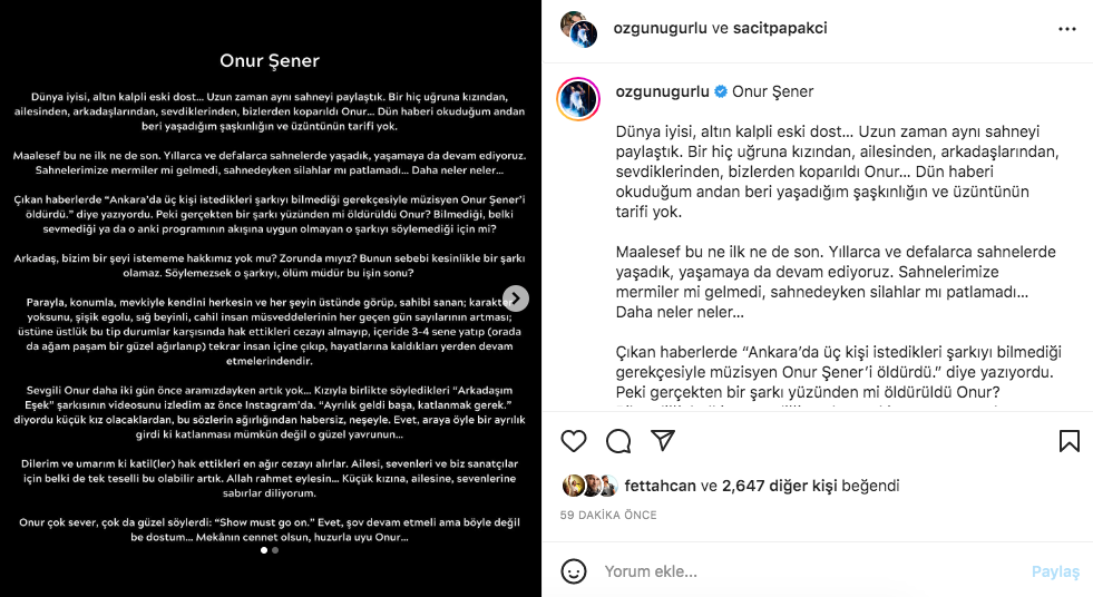 Ünlü isimler, 'istek parça' nedeniyle öldürülen Onur Şener cinayetine sessiz kalmadı 19