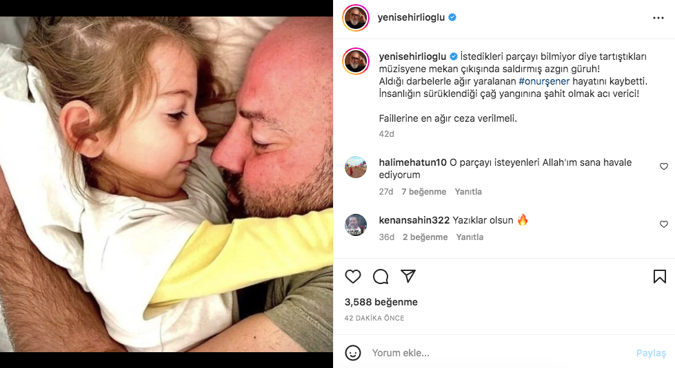 Ünlü isimler, 'istek parça' nedeniyle öldürülen Onur Şener cinayetine sessiz kalmadı 4