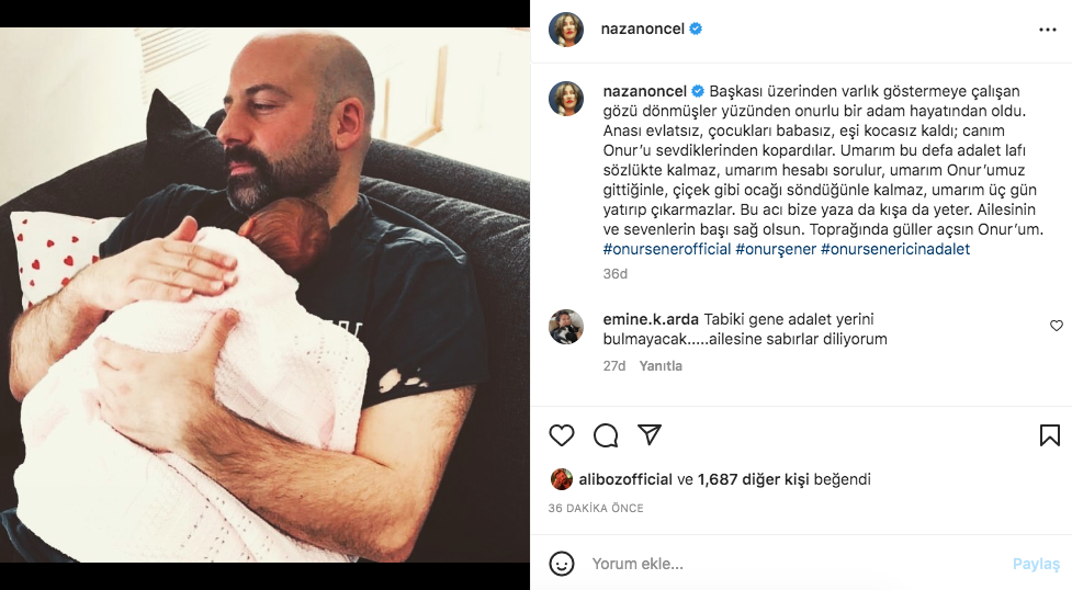 Ünlü isimler, 'istek parça' nedeniyle öldürülen Onur Şener cinayetine sessiz kalmadı 3