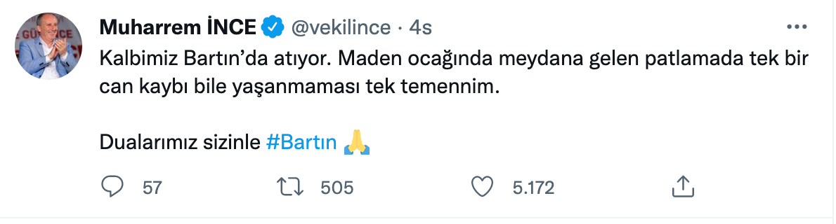 Bartın’da yaşanan patlamanın ardından siyasiler ‘başsağlığı’ mesajı yayımladı 9