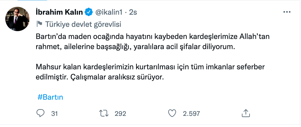 Bartın’da yaşanan patlamanın ardından siyasiler ‘başsağlığı’ mesajı yayımladı 7