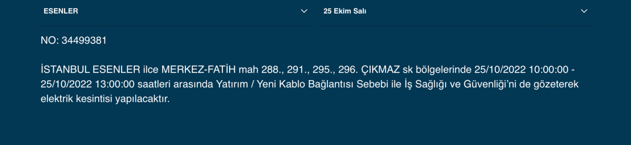 İstanbul’un çok sayıda ilçesinde elektrik kesintisi! (25 EKİM SALI 2022) 23