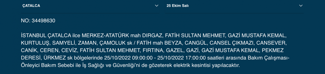 İstanbul’un çok sayıda ilçesinde elektrik kesintisi! (25 EKİM SALI 2022) 22