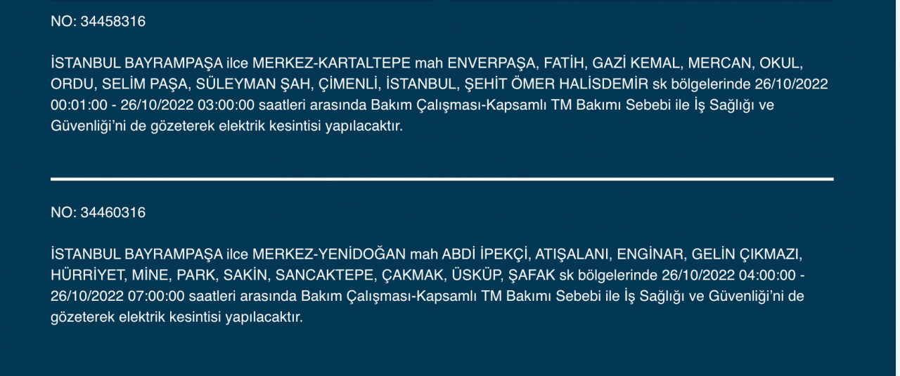 İstanbul’un 25 ilçesinde elektrik kesintisi (26 EKİM ÇARŞAMBA 2022) 7