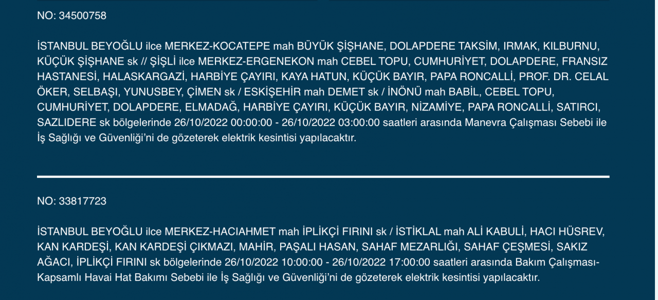 İstanbul’un 25 ilçesinde elektrik kesintisi (26 EKİM ÇARŞAMBA 2022) 9