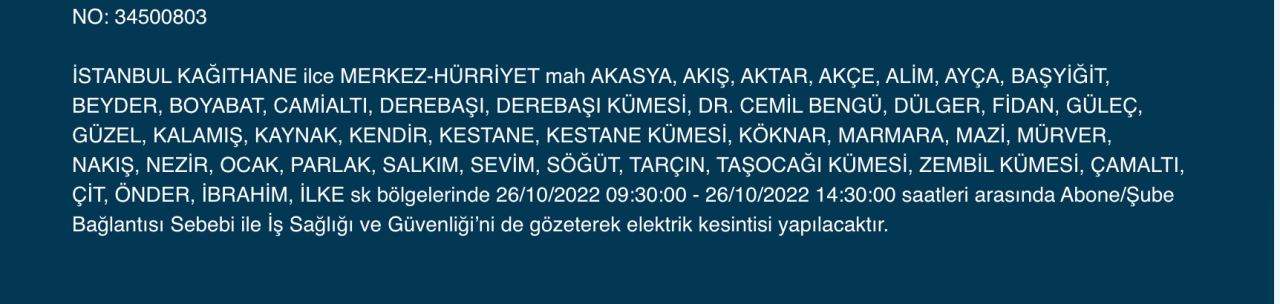 İstanbul’un 25 ilçesinde elektrik kesintisi (26 EKİM ÇARŞAMBA 2022) 19
