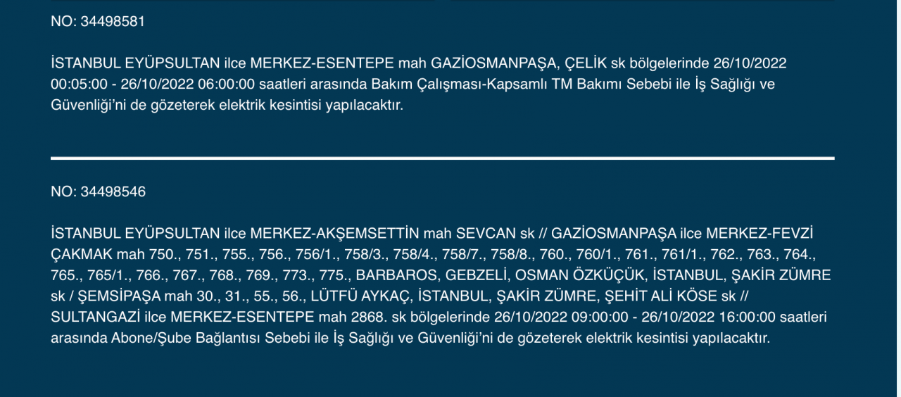 İstanbul’un 25 ilçesinde elektrik kesintisi (26 EKİM ÇARŞAMBA 2022) 14