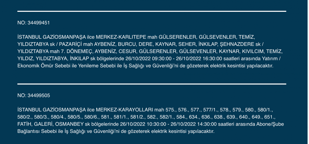 İstanbul’un 25 ilçesinde elektrik kesintisi (26 EKİM ÇARŞAMBA 2022) 17