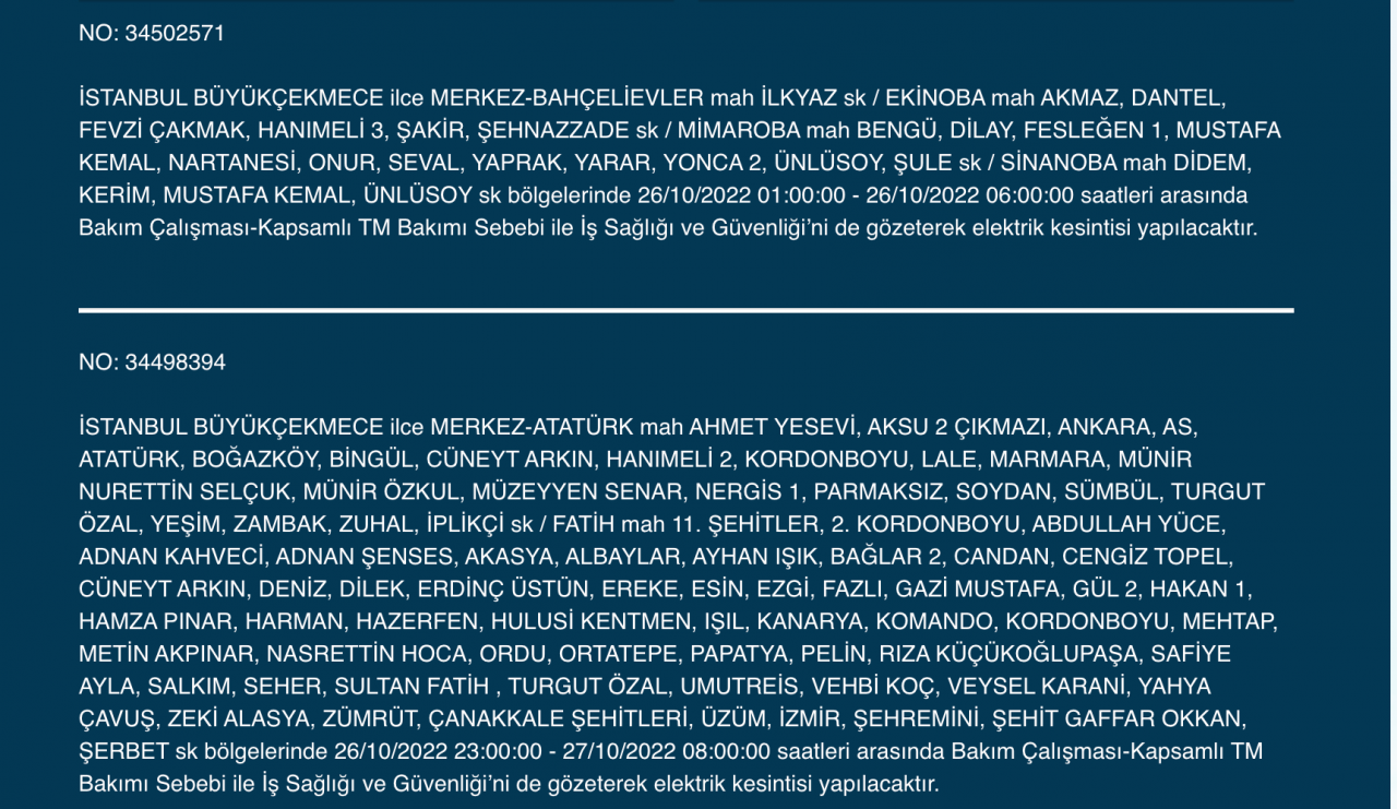 İstanbul’un 25 ilçesinde elektrik kesintisi (26 EKİM ÇARŞAMBA 2022) 10