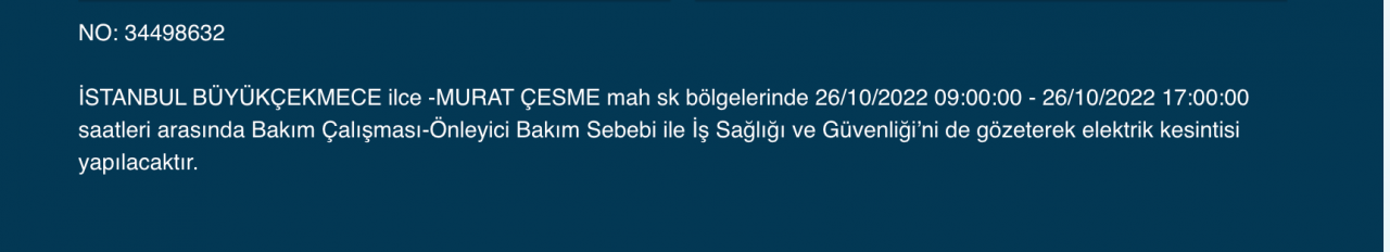 İstanbul’un 25 ilçesinde elektrik kesintisi (26 EKİM ÇARŞAMBA 2022) 11