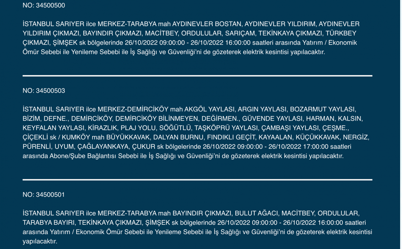 İstanbul’un 25 ilçesinde elektrik kesintisi (26 EKİM ÇARŞAMBA 2022) 21