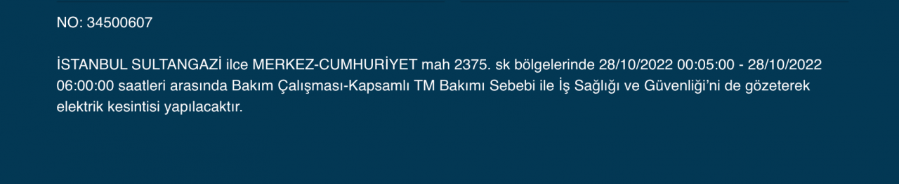 İstanbul’da çok sayıda ilçede elektrik kesintisi (28 EKİM CUMA 2022) 22