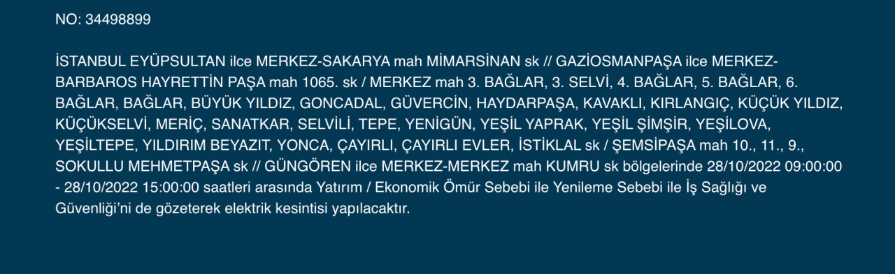 İstanbul’da çok sayıda ilçede elektrik kesintisi (28 EKİM CUMA 2022) 18