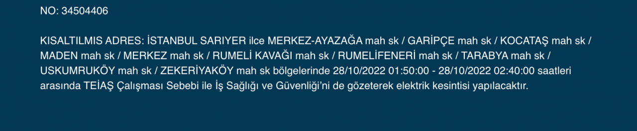İstanbul’da çok sayıda ilçede elektrik kesintisi (28 EKİM CUMA 2022) 21