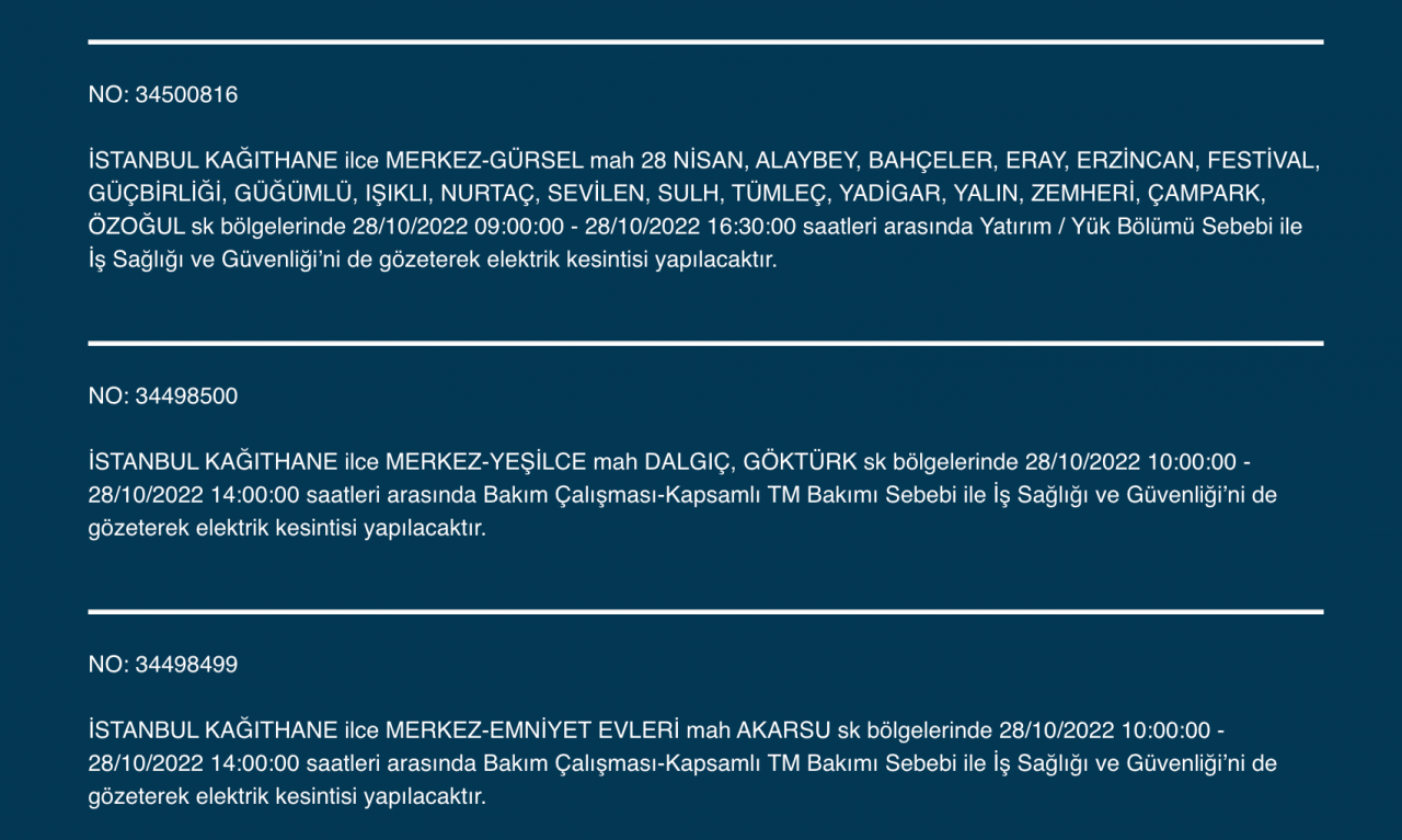 İstanbul’da çok sayıda ilçede elektrik kesintisi (28 EKİM CUMA 2022) 20