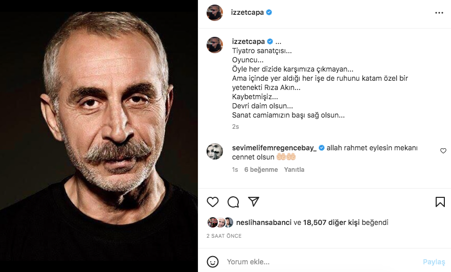 Rıza Akın'ın vefatı sanat camiasını yasa boğdu... Ünlü isimler üzüntülerini bu sözlerle dile getirdiler 11