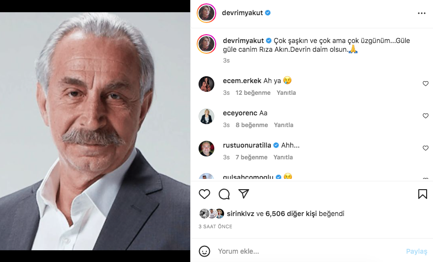 Rıza Akın'ın vefatı sanat camiasını yasa boğdu... Ünlü isimler üzüntülerini bu sözlerle dile getirdiler 6