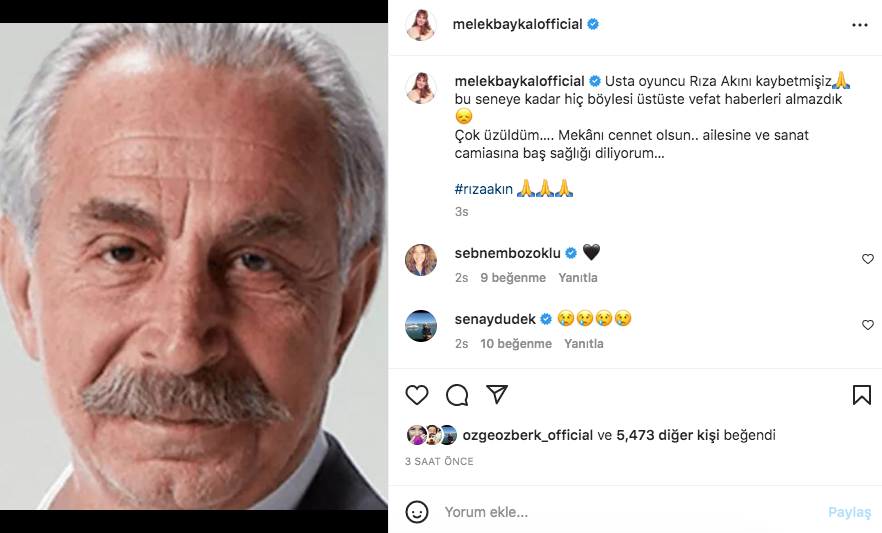 Rıza Akın'ın vefatı sanat camiasını yasa boğdu... Ünlü isimler üzüntülerini bu sözlerle dile getirdiler 4