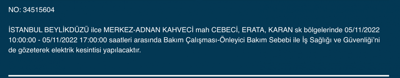 BEDAŞ ve AYEDAŞ’tan kesinti uyarısı! (5 KASIM CUMARTESİ 2022) 17