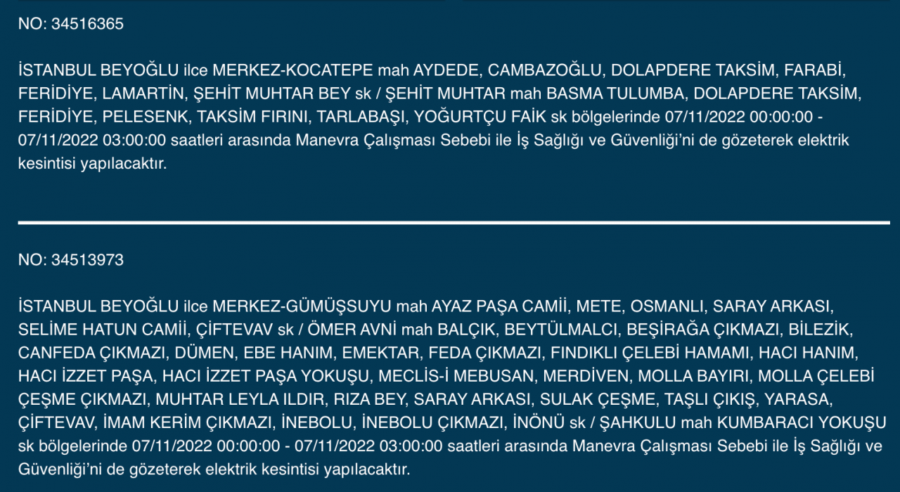 İstanbul’da 31 ilçeyi etkileyen elektrik kesintisi! (7 KASIM PAZARTESİ 2022) 36