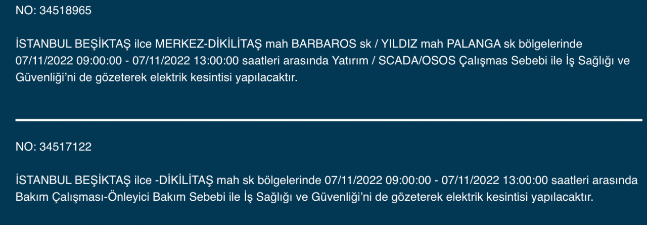 İstanbul’da 31 ilçeyi etkileyen elektrik kesintisi! (7 KASIM PAZARTESİ 2022) 34