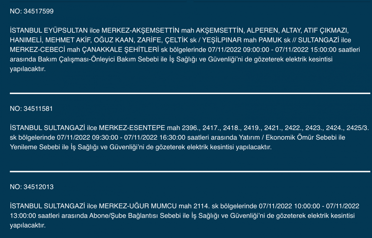 İstanbul’da 31 ilçeyi etkileyen elektrik kesintisi! (7 KASIM PAZARTESİ 2022) 53