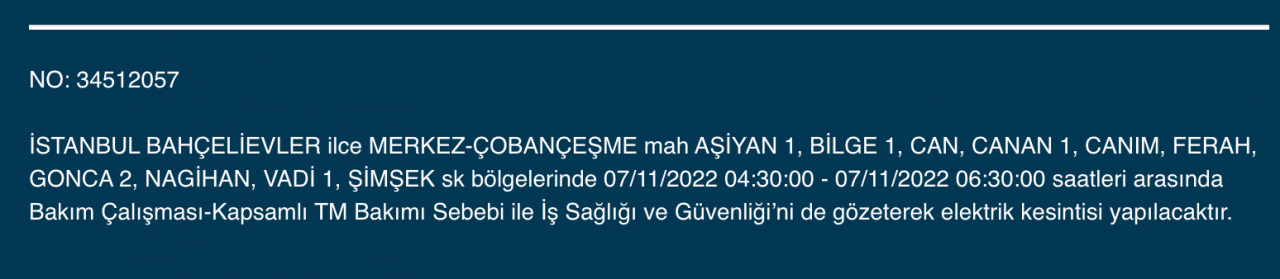 İstanbul’da 31 ilçeyi etkileyen elektrik kesintisi! (7 KASIM PAZARTESİ 2022) 22