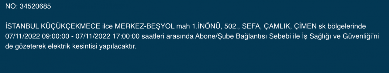 İstanbul’da 31 ilçeyi etkileyen elektrik kesintisi! (7 KASIM PAZARTESİ 2022) 47