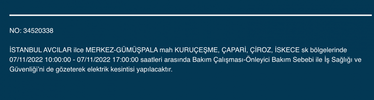 İstanbul’da 31 ilçeyi etkileyen elektrik kesintisi! (7 KASIM PAZARTESİ 2022) 8