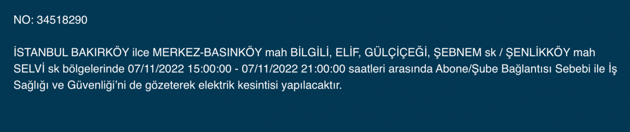 İstanbul’da 31 ilçeyi etkileyen elektrik kesintisi! (7 KASIM PAZARTESİ 2022) 26