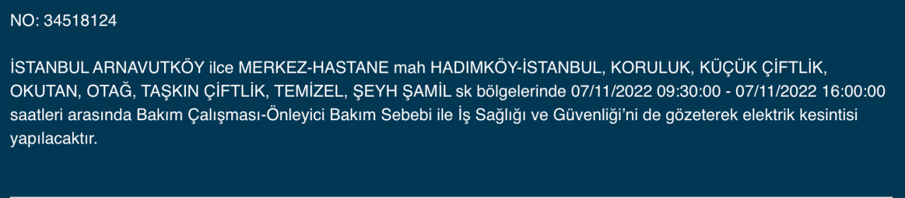 İstanbul’da 31 ilçeyi etkileyen elektrik kesintisi! (7 KASIM PAZARTESİ 2022) 3