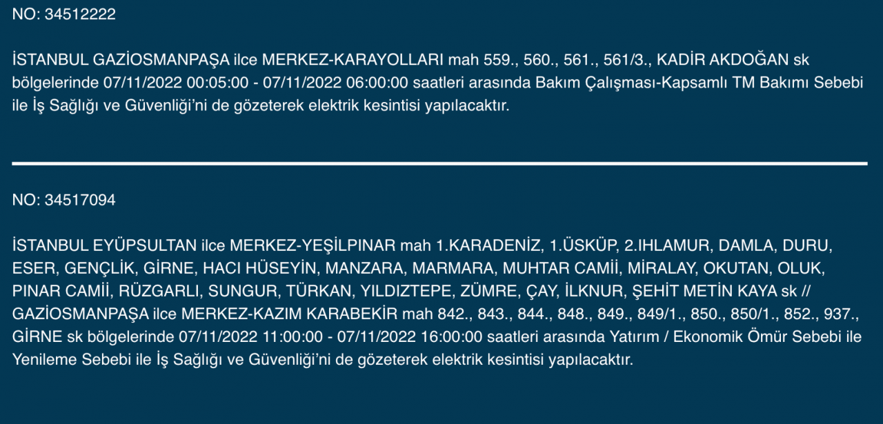 İstanbul’da 31 ilçeyi etkileyen elektrik kesintisi! (7 KASIM PAZARTESİ 2022) 45