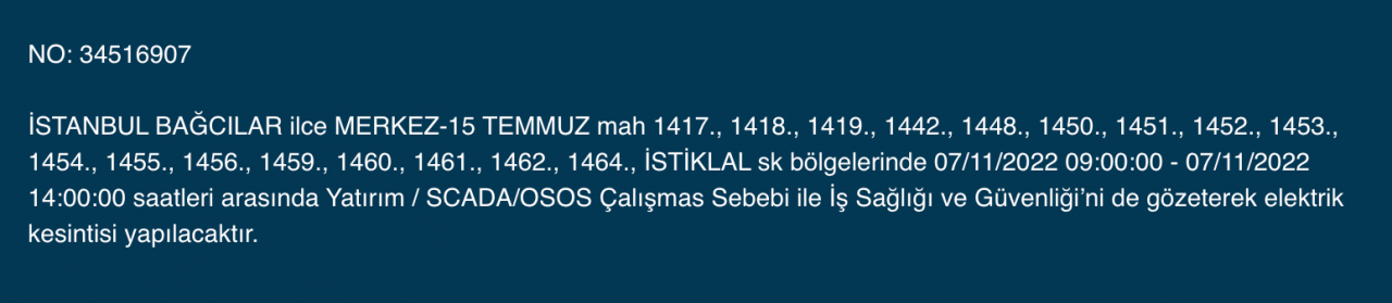 İstanbul’da 31 ilçeyi etkileyen elektrik kesintisi! (7 KASIM PAZARTESİ 2022) 15