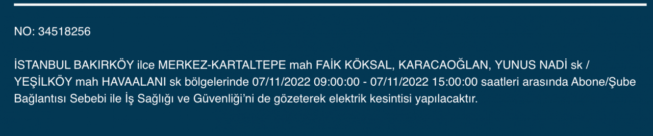 İstanbul’da 31 ilçeyi etkileyen elektrik kesintisi! (7 KASIM PAZARTESİ 2022) 24