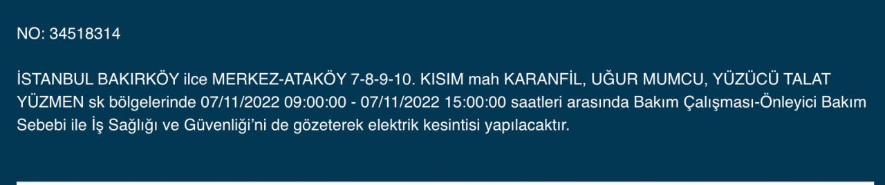İstanbul’da 31 ilçeyi etkileyen elektrik kesintisi! (7 KASIM PAZARTESİ 2022) 27