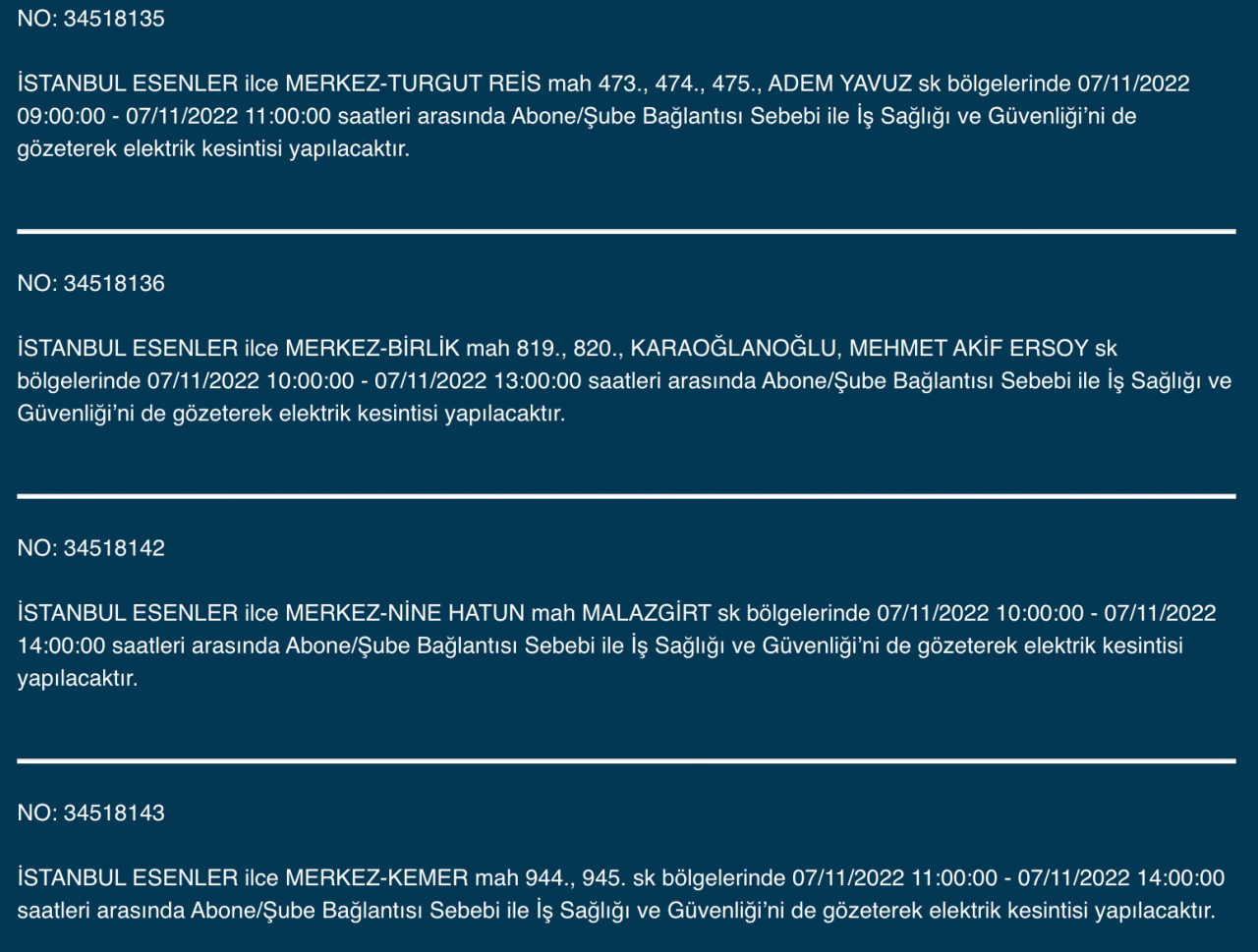 İstanbul’da 31 ilçeyi etkileyen elektrik kesintisi! (7 KASIM PAZARTESİ 2022) 39