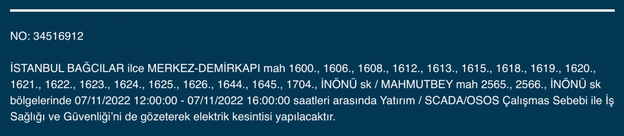 İstanbul’da 31 ilçeyi etkileyen elektrik kesintisi! (7 KASIM PAZARTESİ 2022) 19