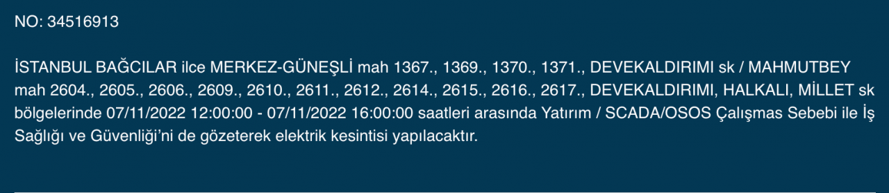 İstanbul’da 31 ilçeyi etkileyen elektrik kesintisi! (7 KASIM PAZARTESİ 2022) 18
