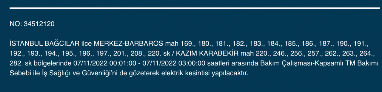 İstanbul’da 31 ilçeyi etkileyen elektrik kesintisi! (7 KASIM PAZARTESİ 2022) 10