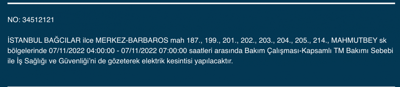 İstanbul’da 31 ilçeyi etkileyen elektrik kesintisi! (7 KASIM PAZARTESİ 2022) 12