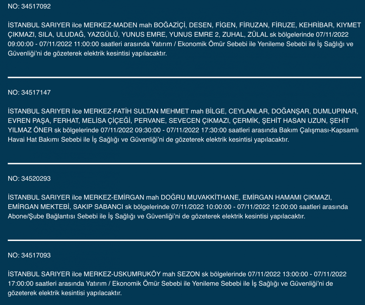 İstanbul’da 31 ilçeyi etkileyen elektrik kesintisi! (7 KASIM PAZARTESİ 2022) 48