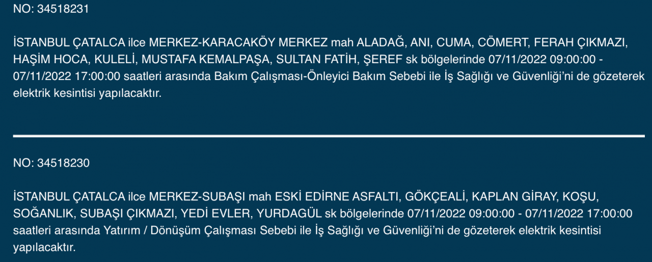 İstanbul’da 31 ilçeyi etkileyen elektrik kesintisi! (7 KASIM PAZARTESİ 2022) 38