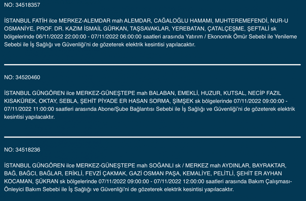İstanbul’da 31 ilçeyi etkileyen elektrik kesintisi! (7 KASIM PAZARTESİ 2022) 46