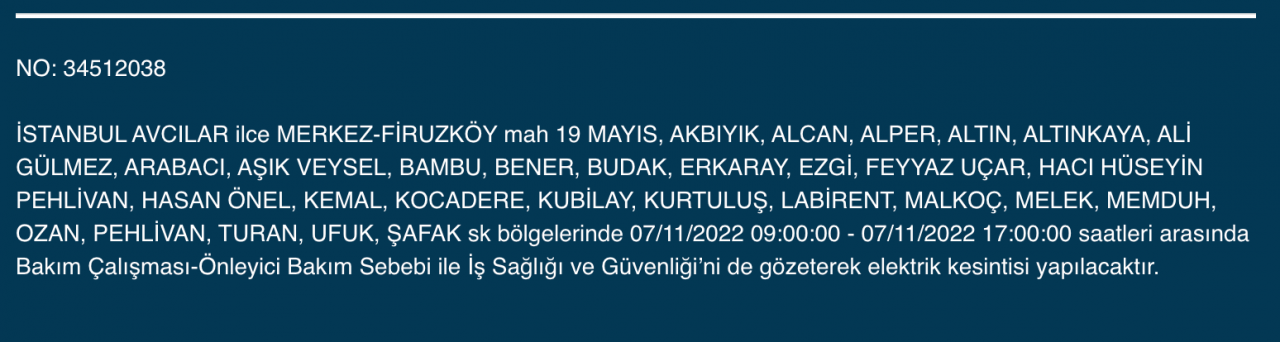 İstanbul’da 31 ilçeyi etkileyen elektrik kesintisi! (7 KASIM PAZARTESİ 2022) 7