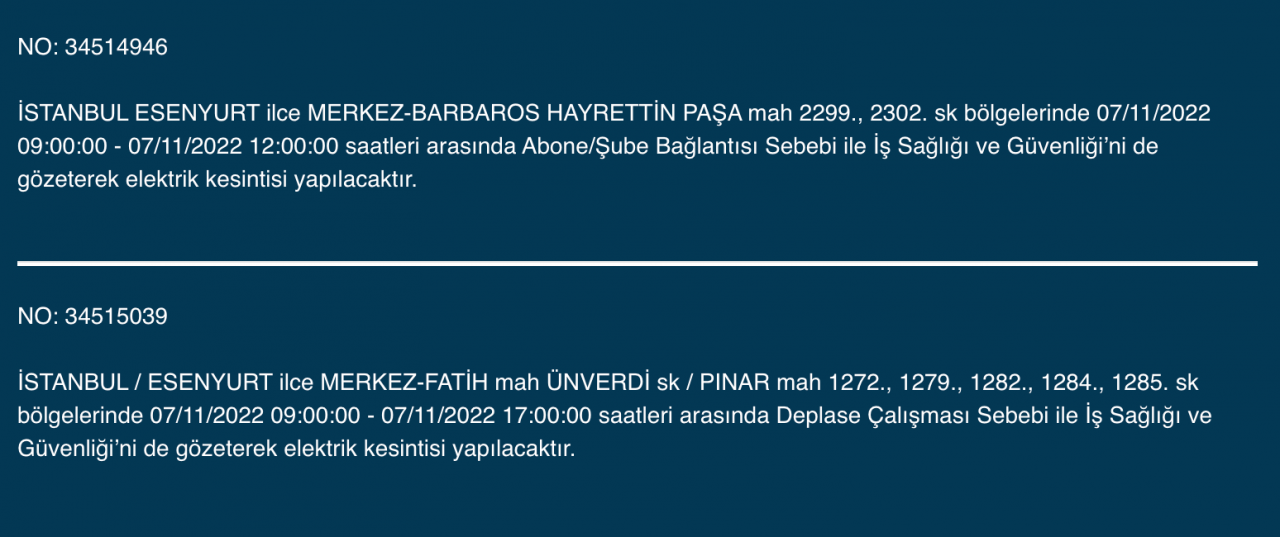 İstanbul’da 31 ilçeyi etkileyen elektrik kesintisi! (7 KASIM PAZARTESİ 2022) 41